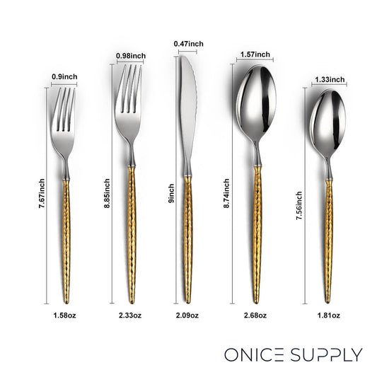 Sparkling Hammered Glossy Silver Gold Flatware Set
