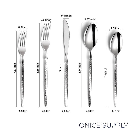 Sparkling Hammered Glossy Silver Flatware Set