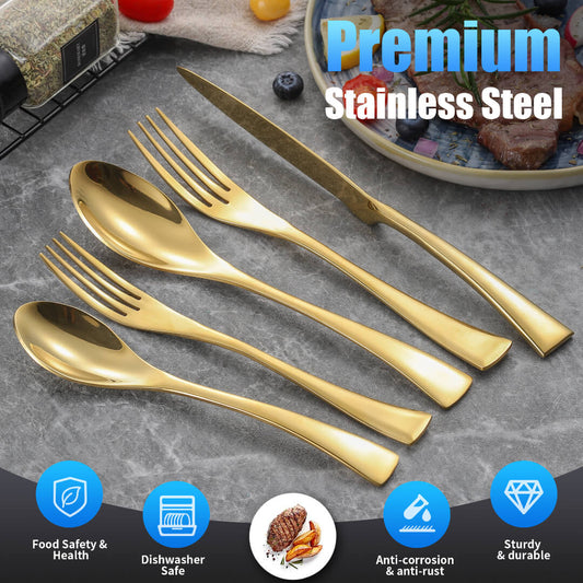 Modern Glossy Gold Flatware Set