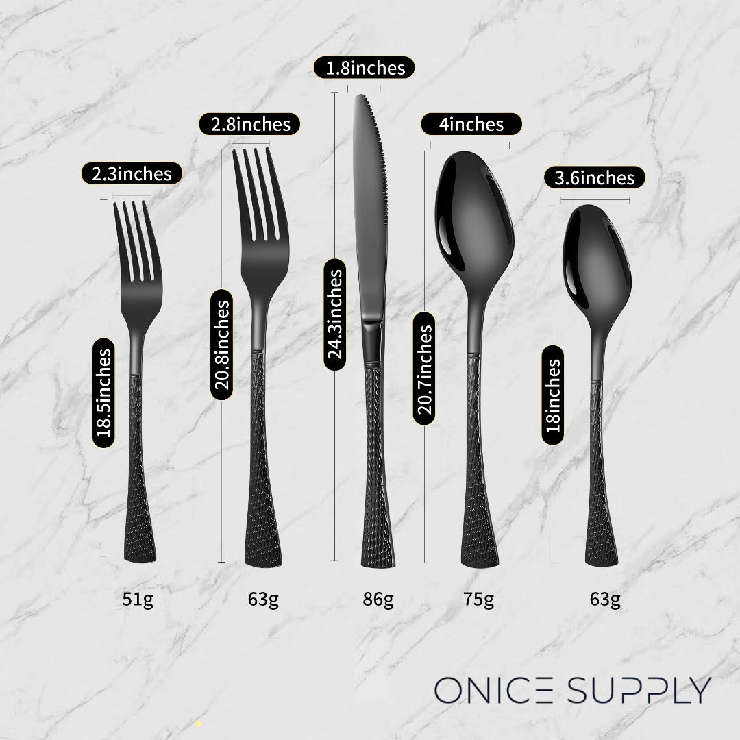 Hammered Glossy Black Flatware Set