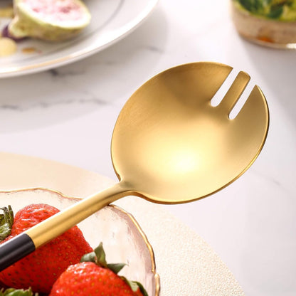 Salad Serving Matte Black Gold Utensils Set