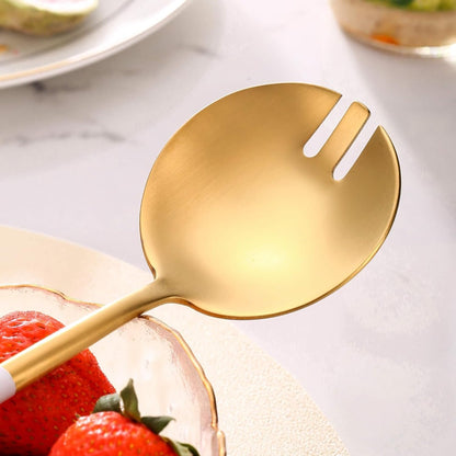 Salad Serving Matte White Gold Utensils Set