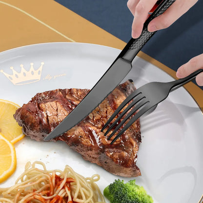 Astal Hammered Glossy Black Flatware Set