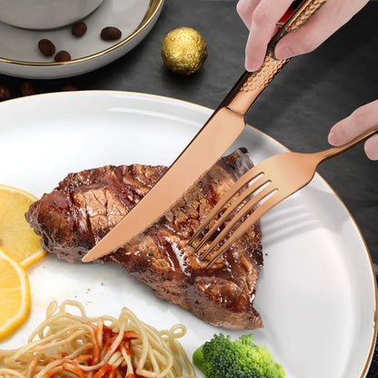 Astal Hammered Glossy Rose Gold Flatware Set