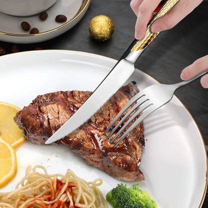 Astal Hammered Glossy Silver Gold Flatware Set