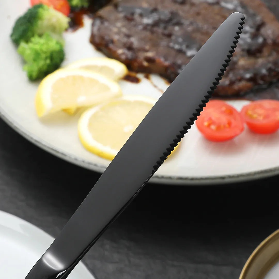 Hammered Glossy Black Flatware Set
