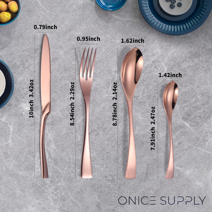 Modern Glossy Rose Gold Flatware Set With Tea spoon