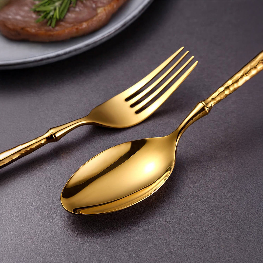 Sparkling Hammered Glossy Gold Flatware Set