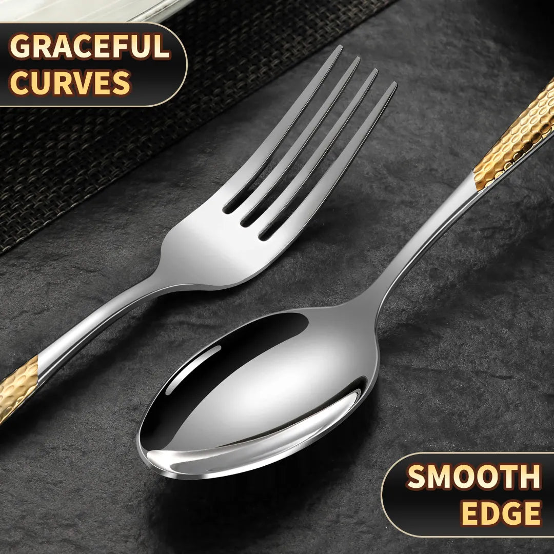 Astal Hammered Glossy Silver Gold Flatware Set
