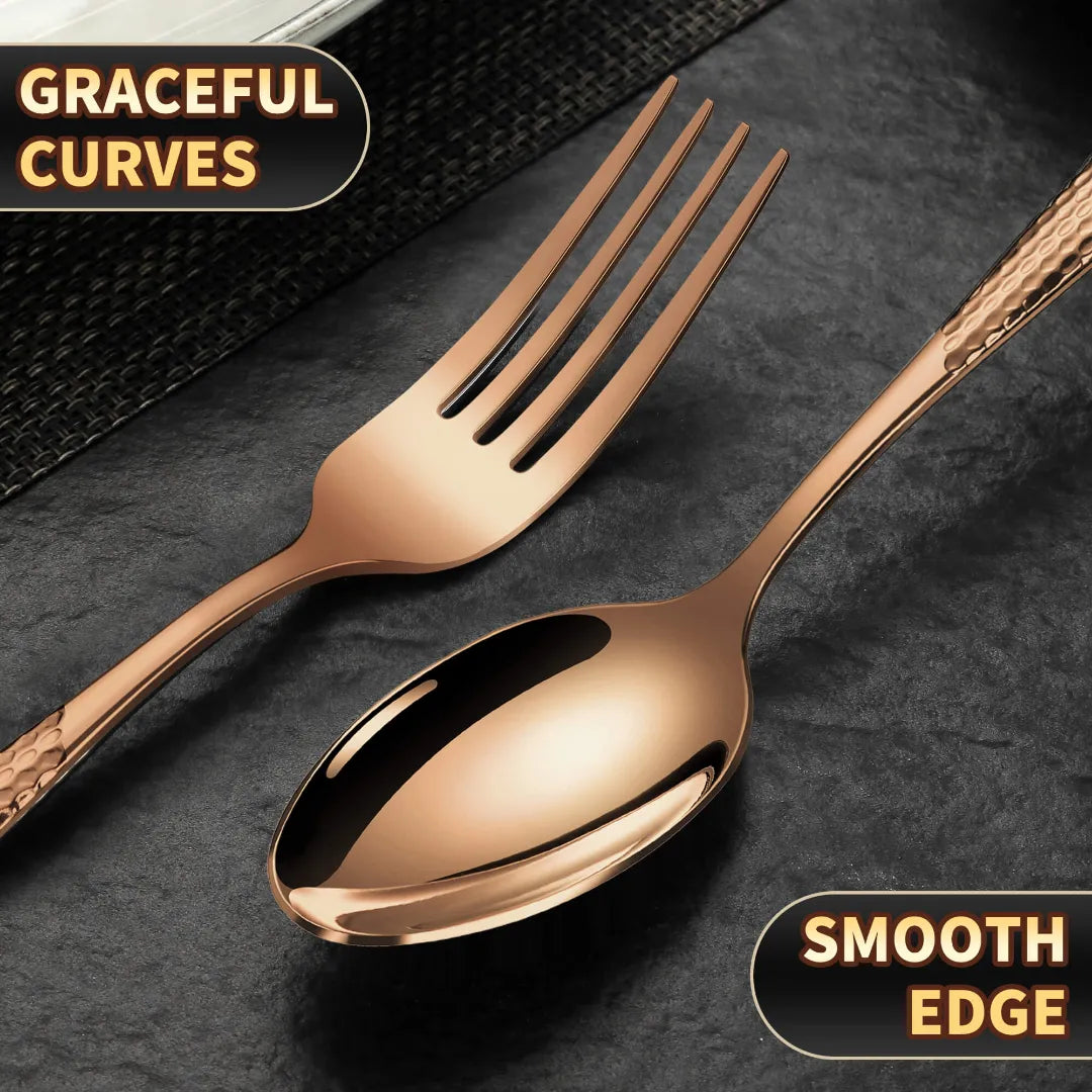 Astal Hammered Glossy Rose Gold Flatware Set