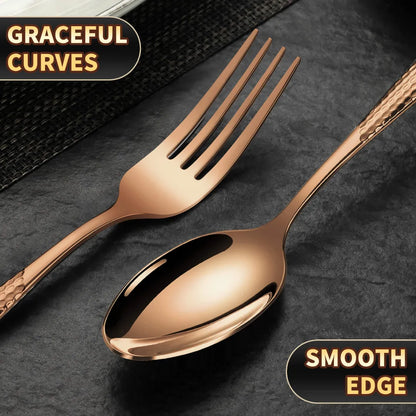 Astal Hammered Glossy Rose Gold Flatware Set
