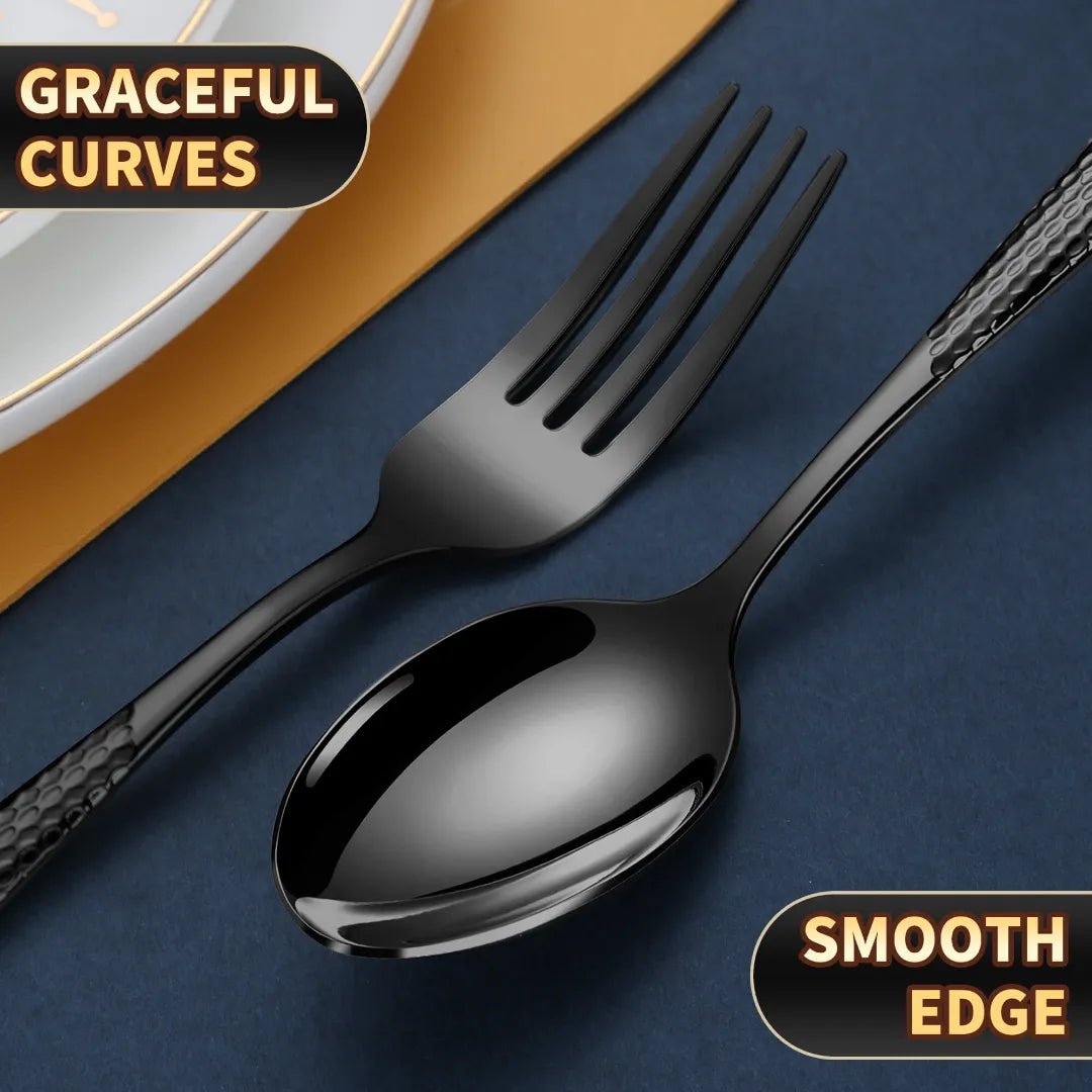 Astal Hammered Glossy Black Flatware Set