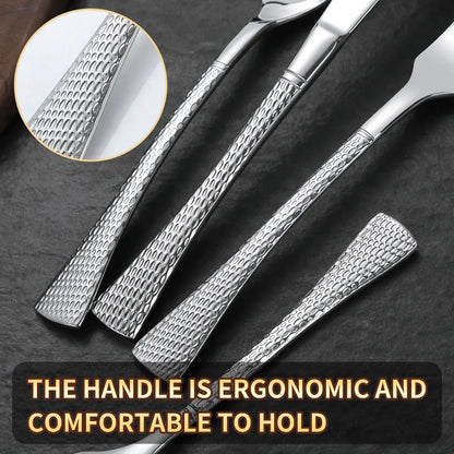 Hammered Glossy Silver Flatware Set