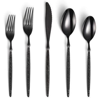 Sparkling Hammered Glossy Black Flatware Set