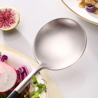 Salad Serving Matte Silver Black Utensils Set