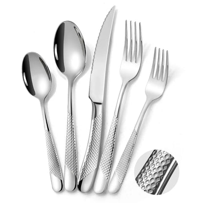 Astal Hammered Glossy Silver Flatware Set