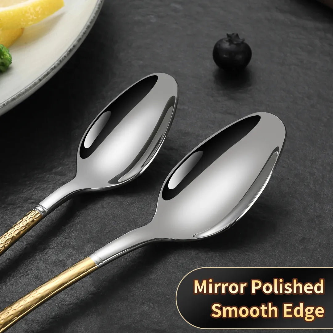Hammered Glossy Silver Gold Flatware Set