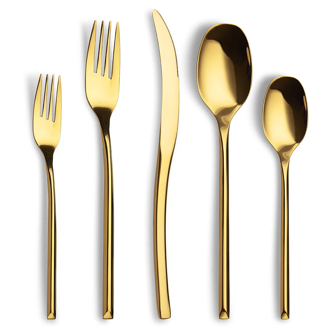 Luna Glossy Gold Flatware Set