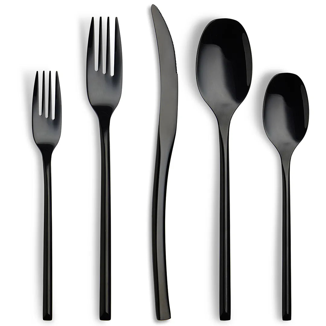 Luna Glossy Black Flatware Set