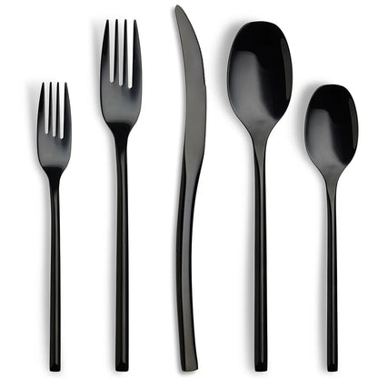 Luna Glossy Black Flatware Set