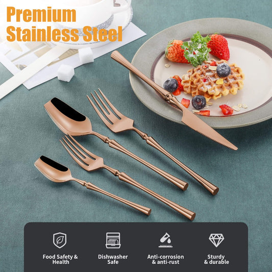 Vatican Glossy Rose Gold Flatware Set With Tea Spoon