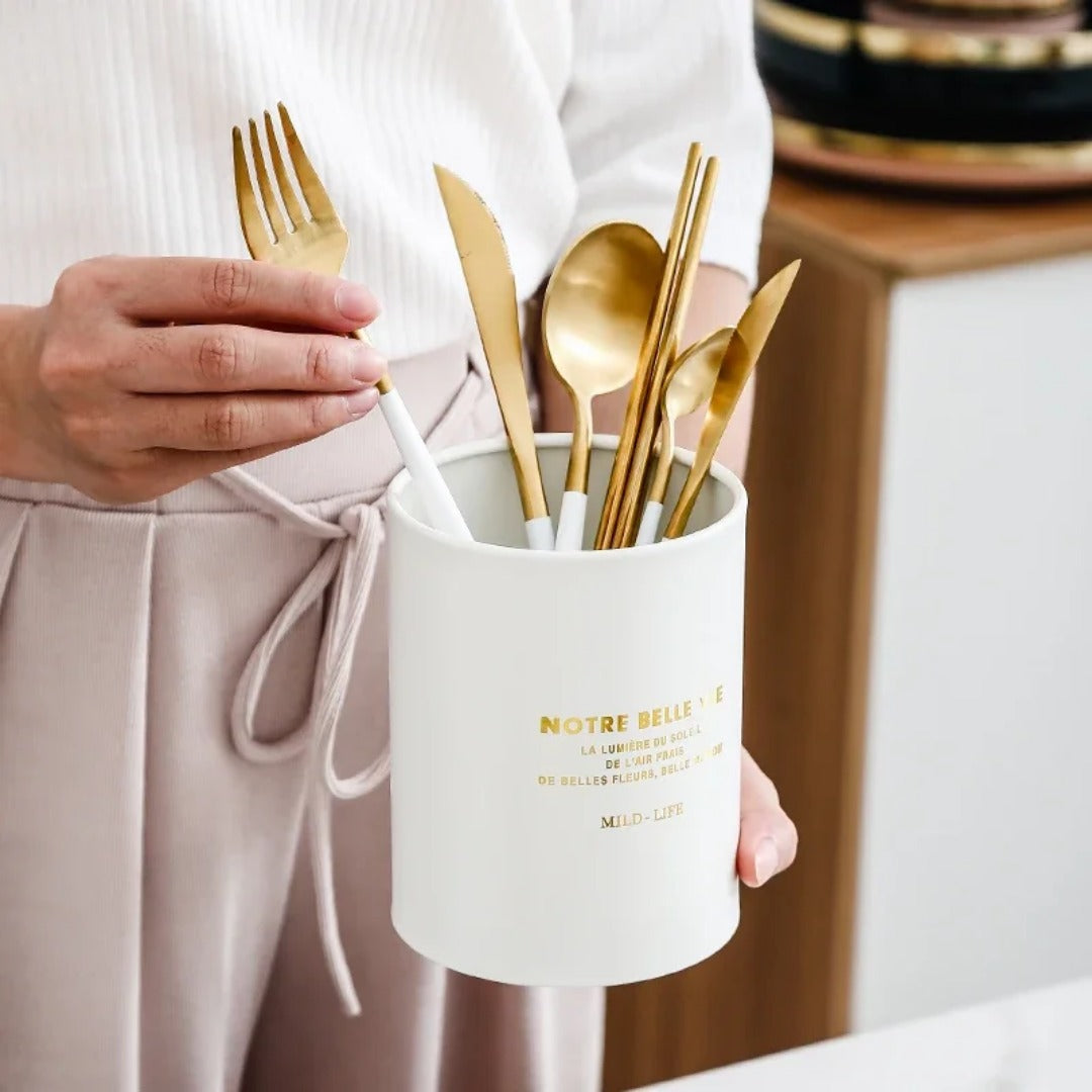 Minimalist Matte White Gold Flatware Set