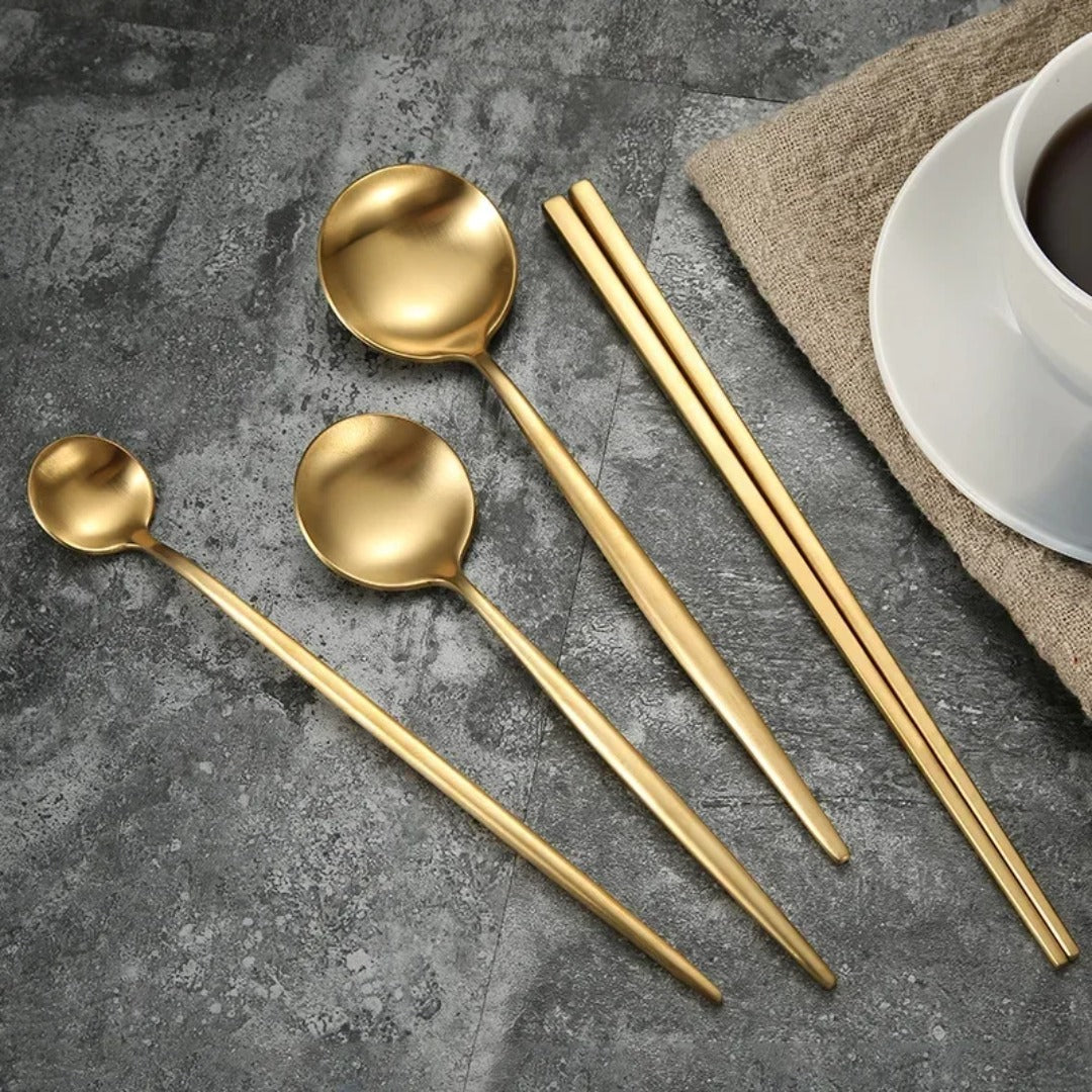 Minimalist Matte Gold Flatware Set