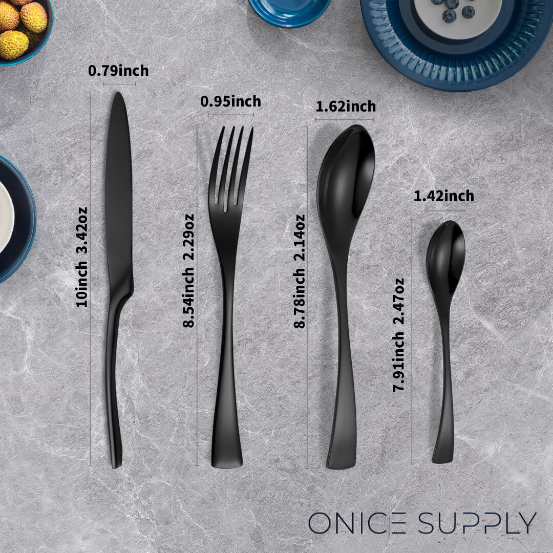 Modern Glossy Black Flatware Set With Tea spoon