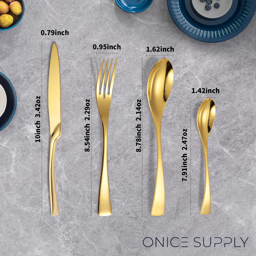 Modern Glossy Gold Flatware Set With Tea spoon