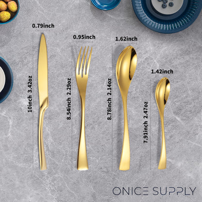Modern Glossy Gold Flatware Set With Tea spoon