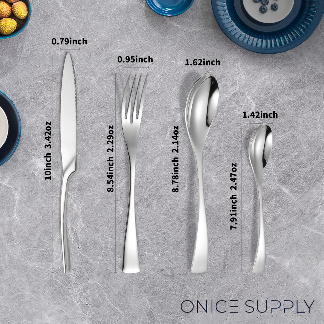 Modern Glossy Silver Flatware Set With Tea spoon