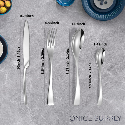 Modern Glossy Silver Flatware Set With Tea spoon