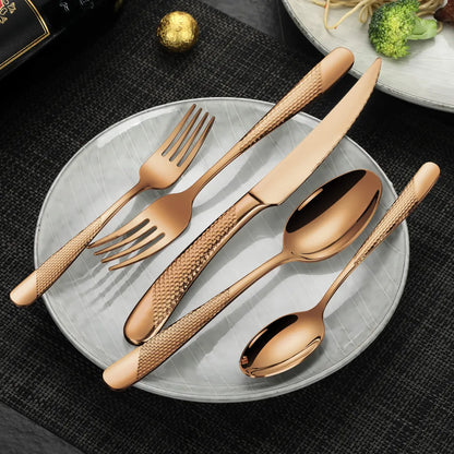 Astal Hammered Glossy Rose Gold Flatware Set