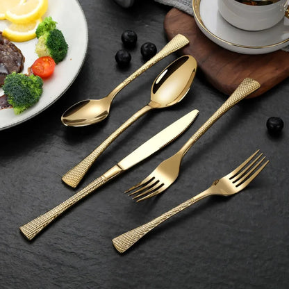 Hammered Glossy Gold Flatware Set