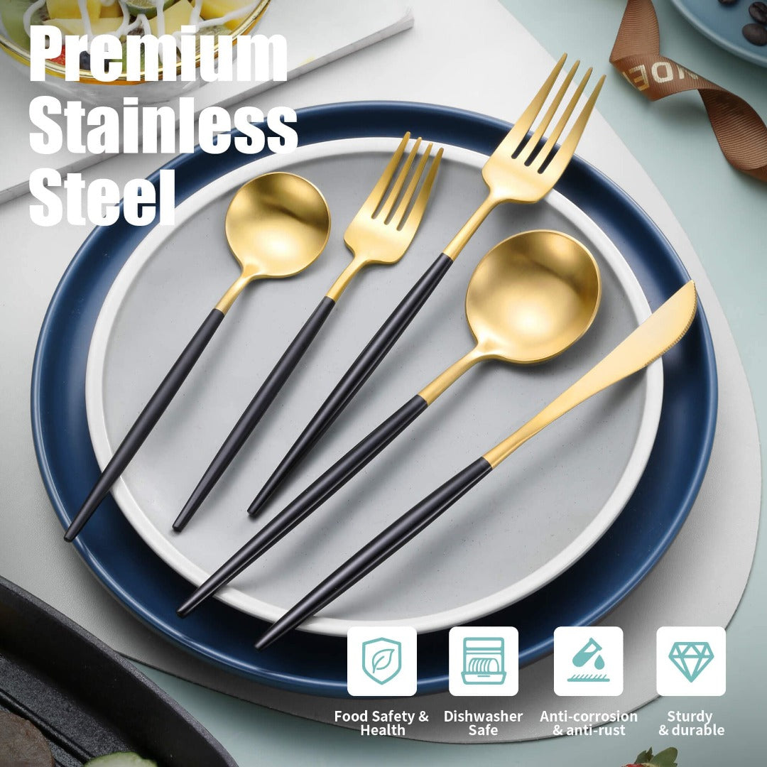 Minimalist Matte Black Gold Flatware Set