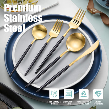 Minimalist Matte Black Gold Flatware Set