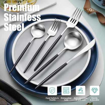 Minimalist Matte Black Silver Flatware Set