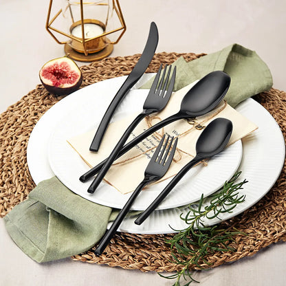 Luna Glossy Black Flatware Set
