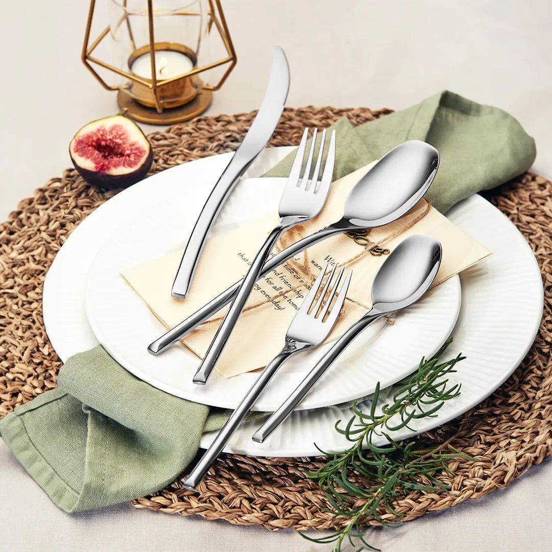 Luna Glossy Silver Flatware Set