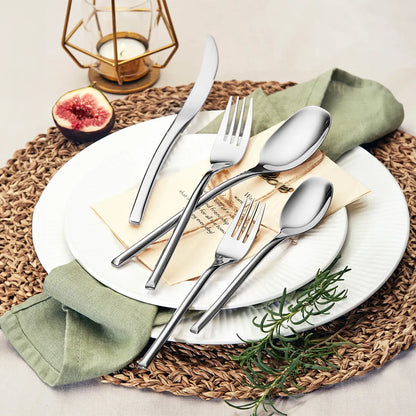 Luna Glossy Silver Flatware Set