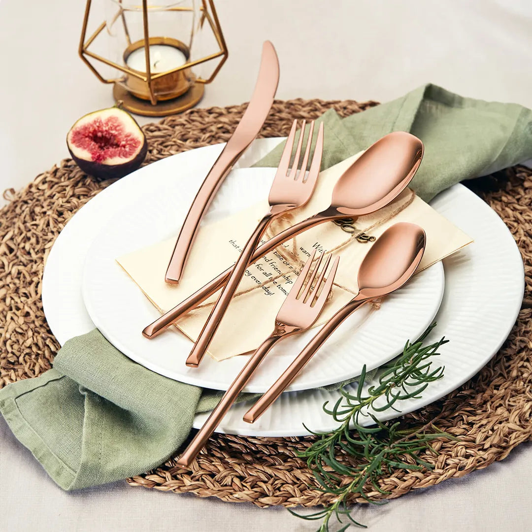 Luna Glossy Rose Gold Flatware Set