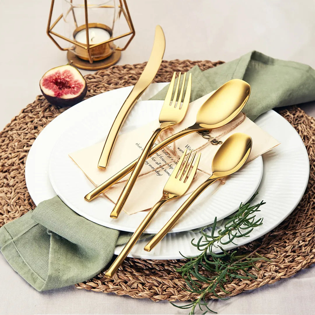 Luna Glossy Gold Flatware Set