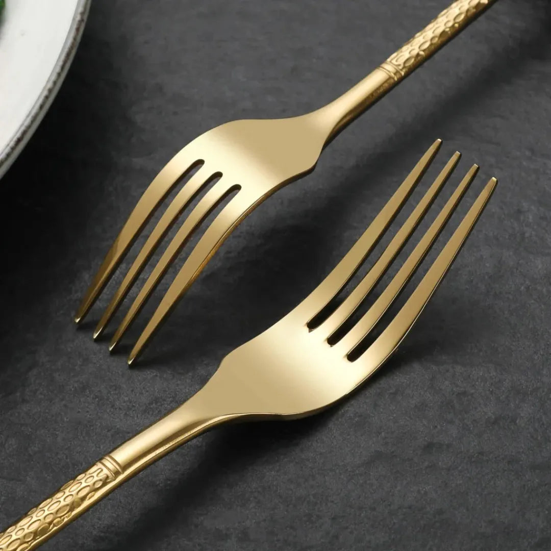 Hammered Glossy Gold Flatware Set
