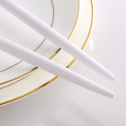 Salad Serving Matte White Gold Utensils Set