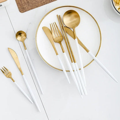 Minimalist Matte White Gold Flatware Set
