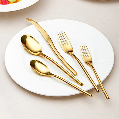 Luna Glossy Gold Flatware Set