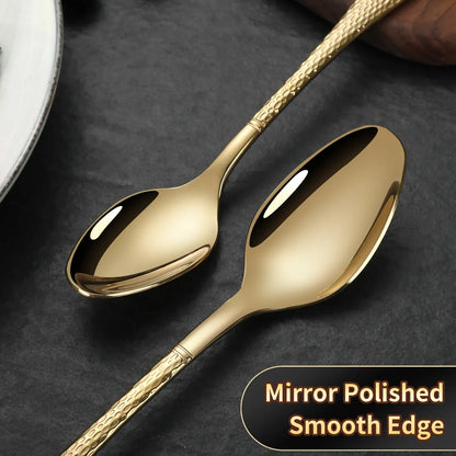 Hammered Glossy Gold Flatware Set