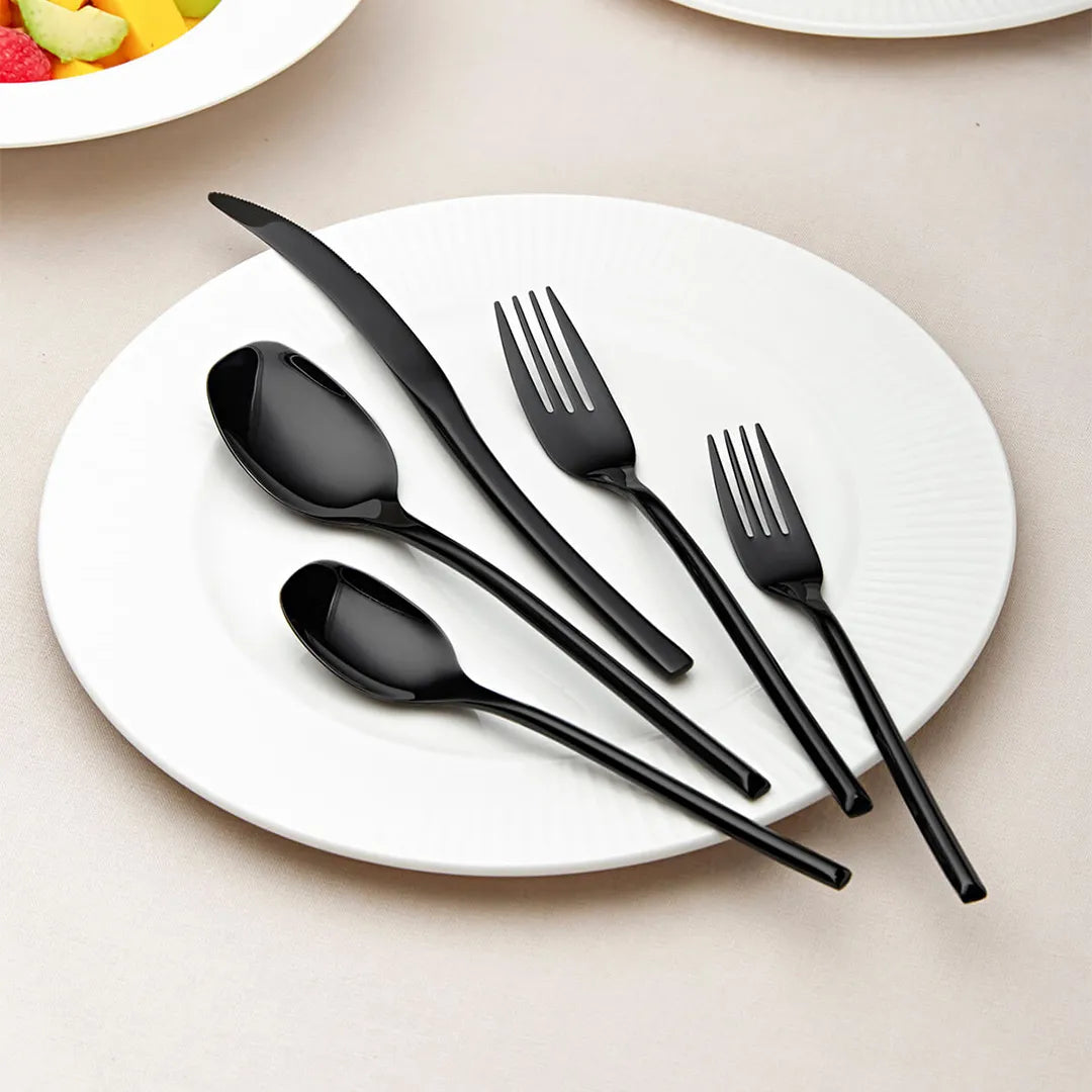 Luna Glossy Black Flatware Set
