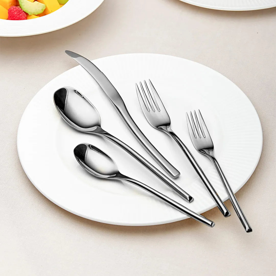 Luna Glossy Silver Flatware Set