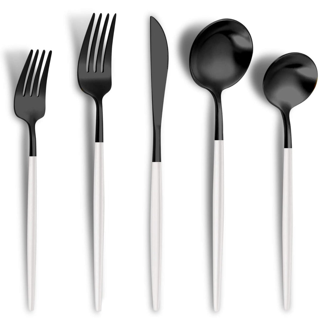 Minimalist Matte Black White Flatware Set